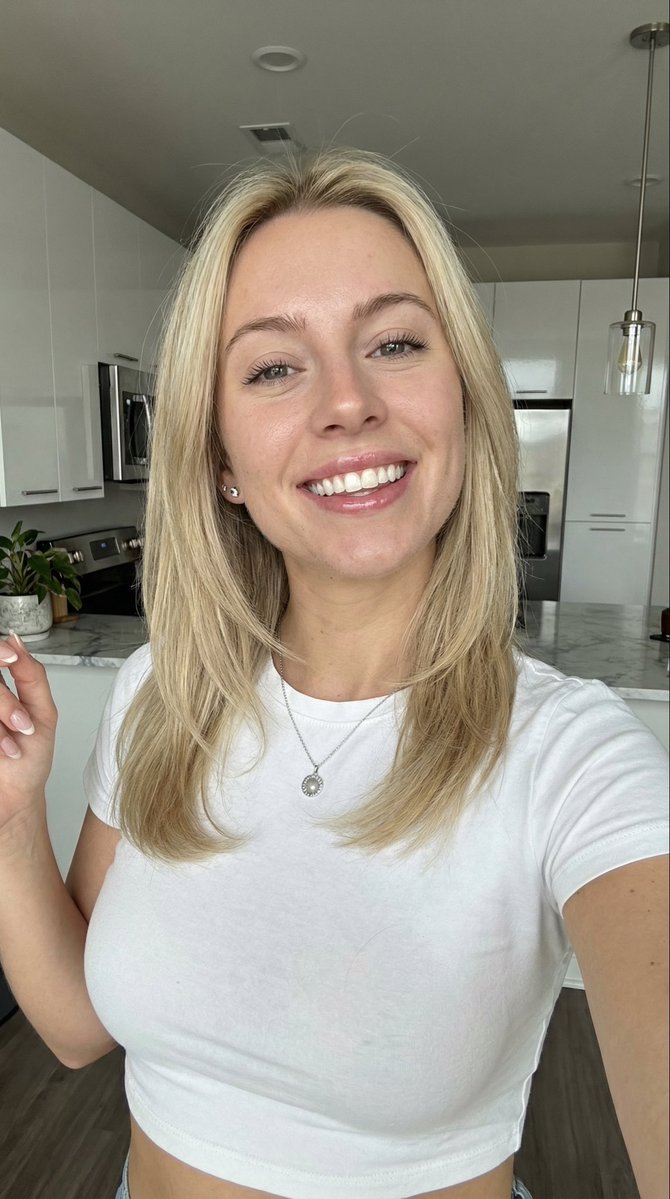 Blonde Girl Selfie Modern Kitchen