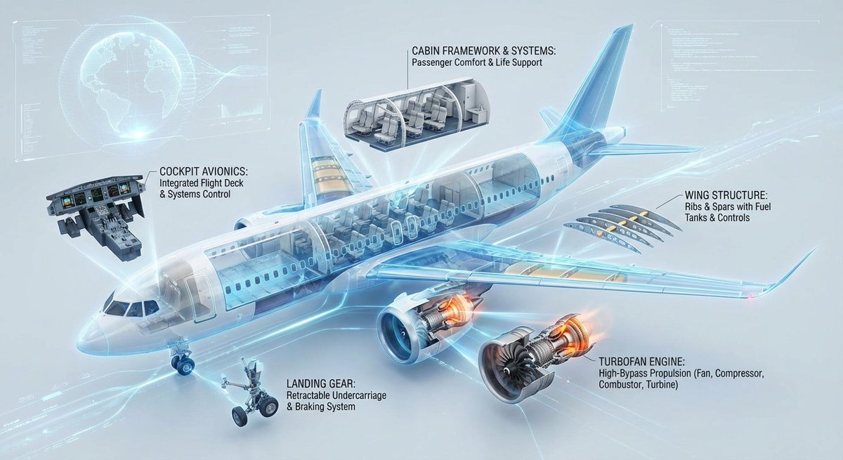 3D Commercial Jet Cross-Section Infographic