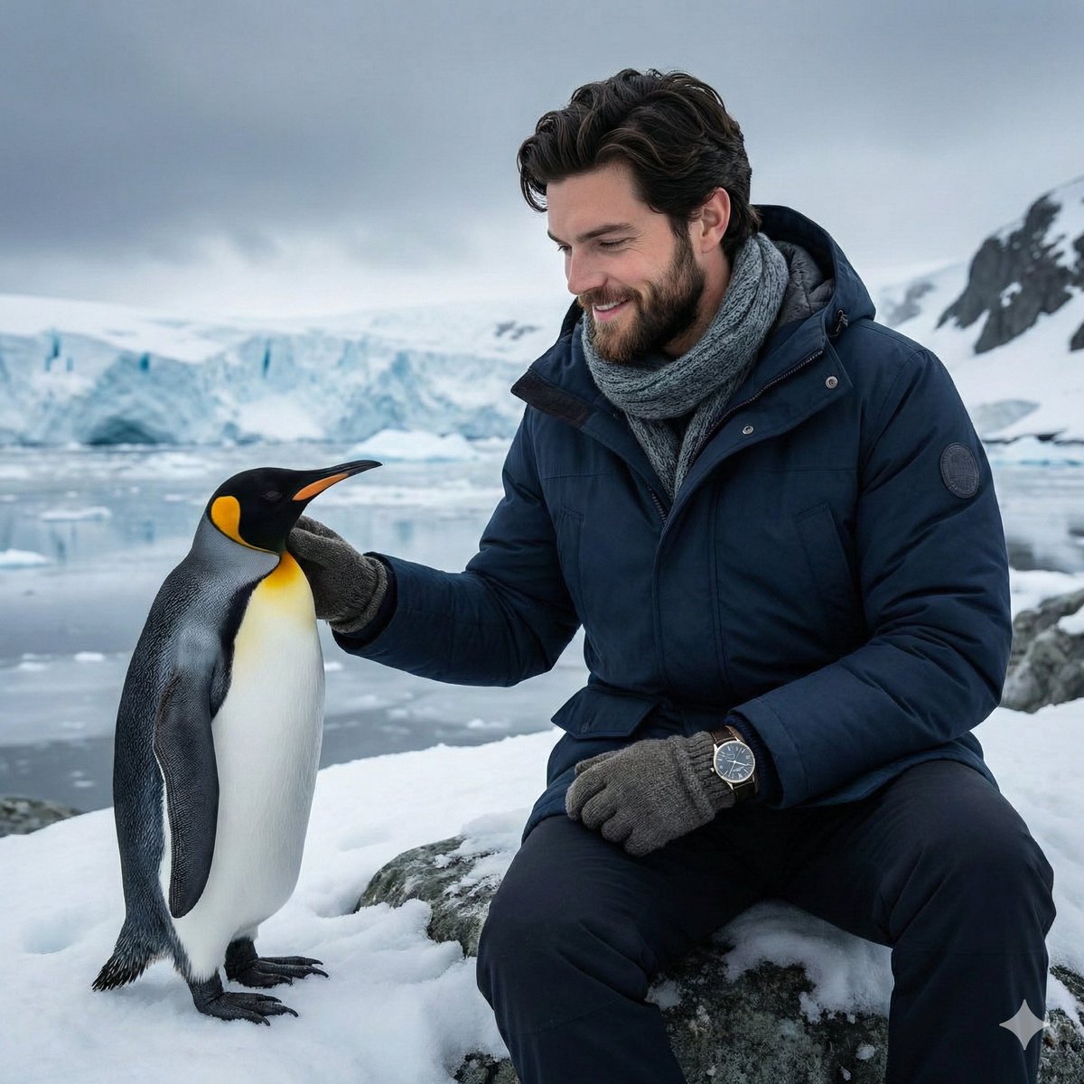 Touching King Penguin In Antarctic
