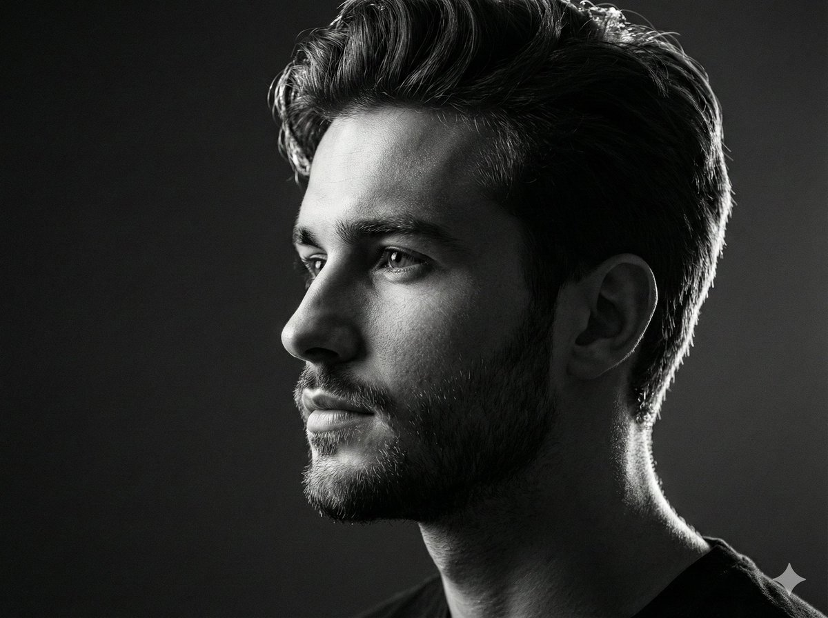 Cinematic Black White Side Portrait