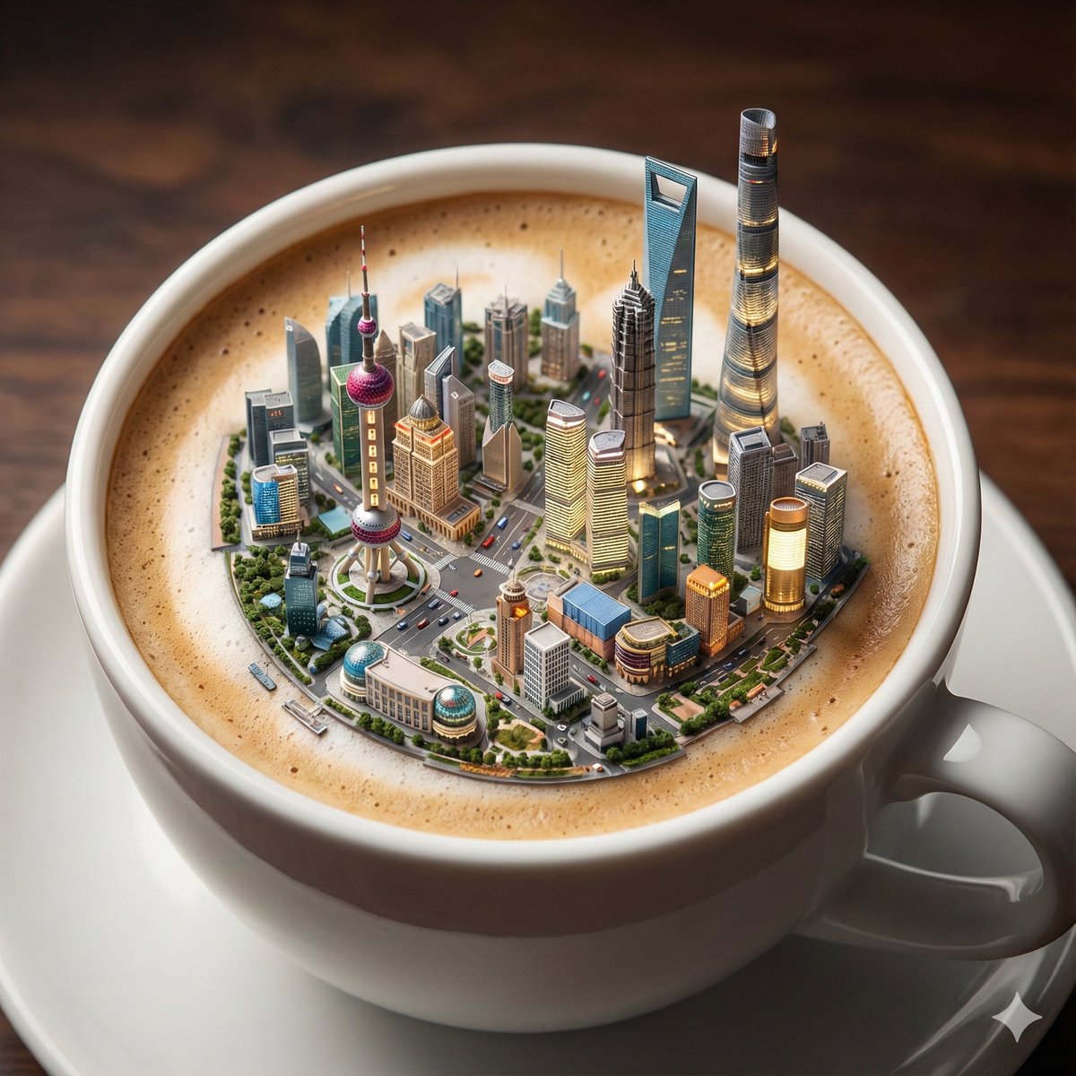 Miniature City in Coffee Cup