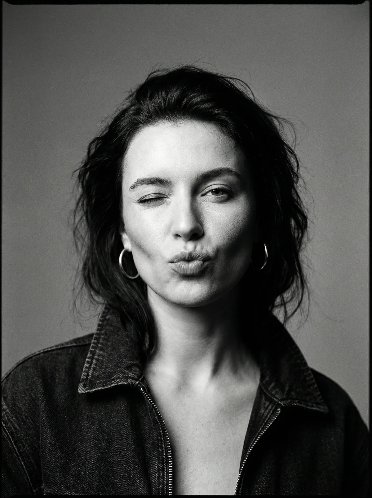 B&W Wink Portrait - Denim