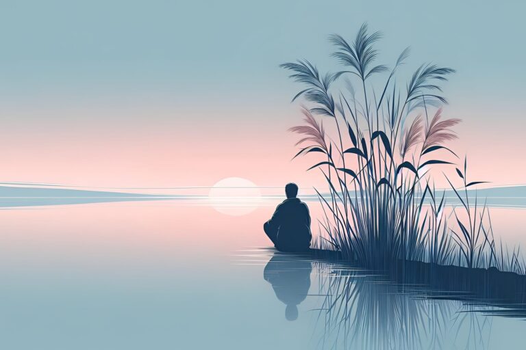 Solitary Figure by Sunrise Lake