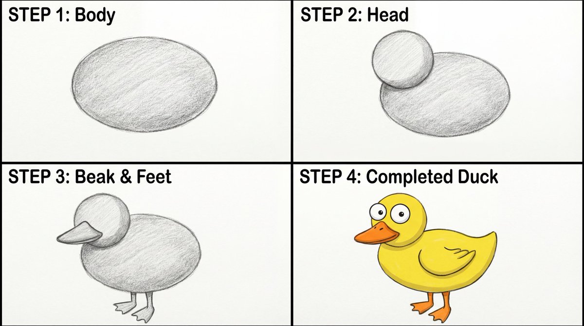 Simple Cartoon Duck Drawing Guide