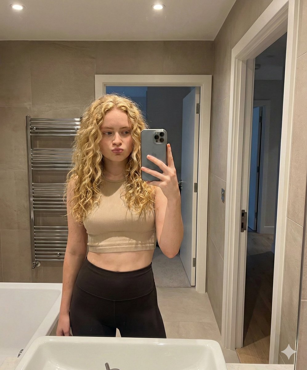 Blonde Mirror Selfie in Modern Bathroom