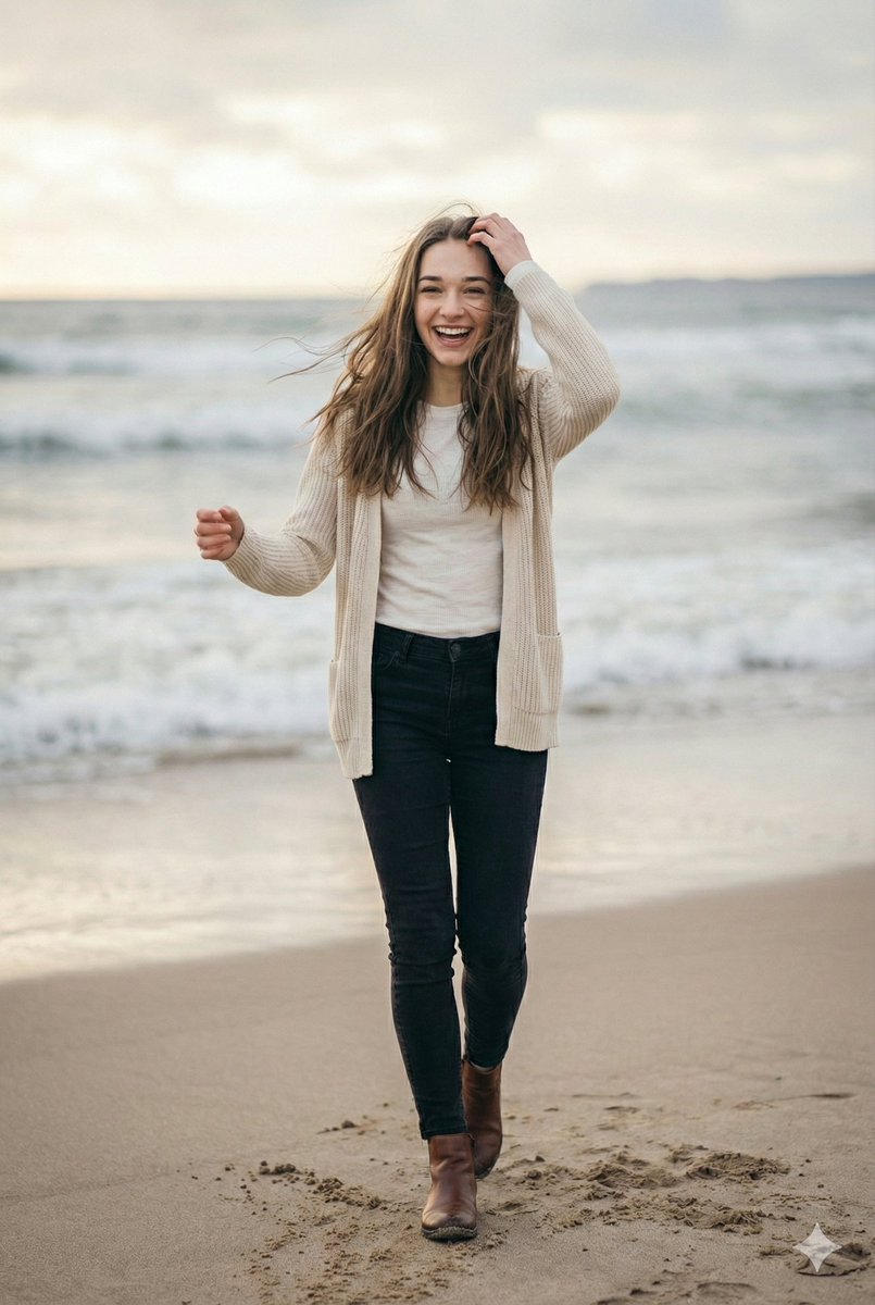 Winter Beach Cinematic Portrait