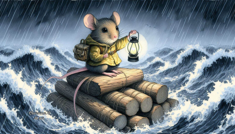 Mouse on Raft in Moonlit Sea