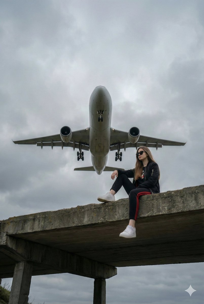 Cool Girl Under Low-Flying Giant