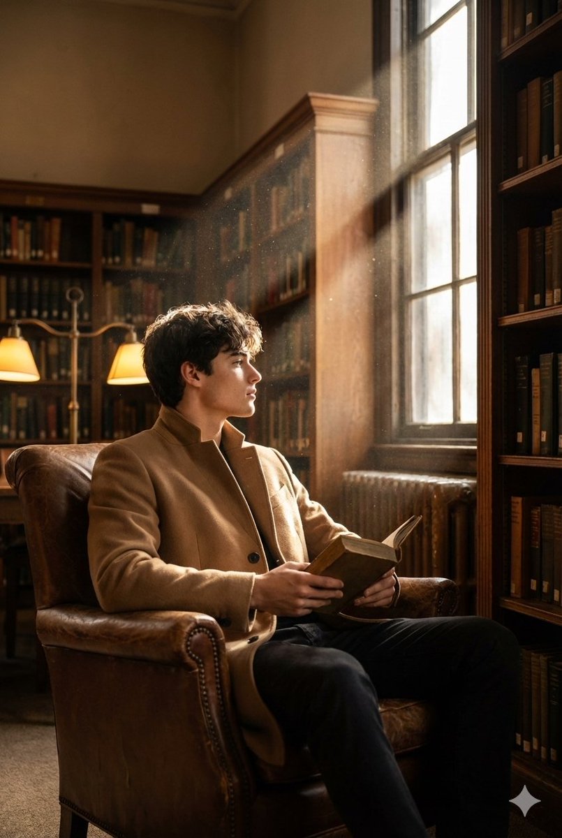 Cinematic Fashion in Dusty Library