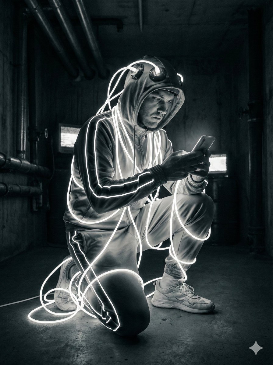 Cyberpunk Digital Human Wrapped In Cables