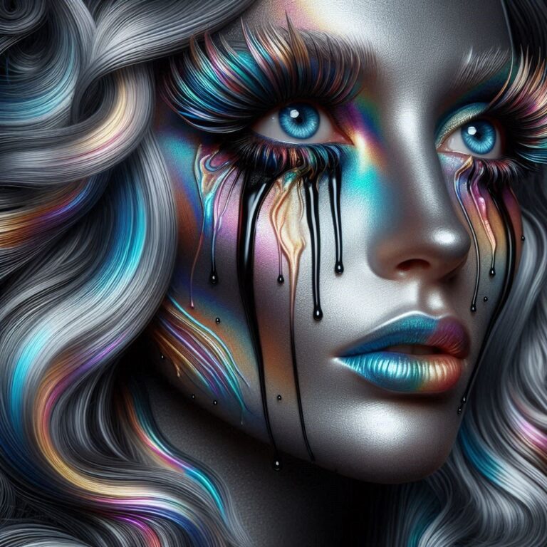 Surreal Woman with Multicolor Iridescent Skin