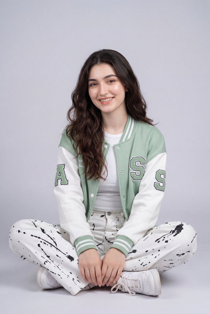 Pastel Varsity Jacket Studio Portrait