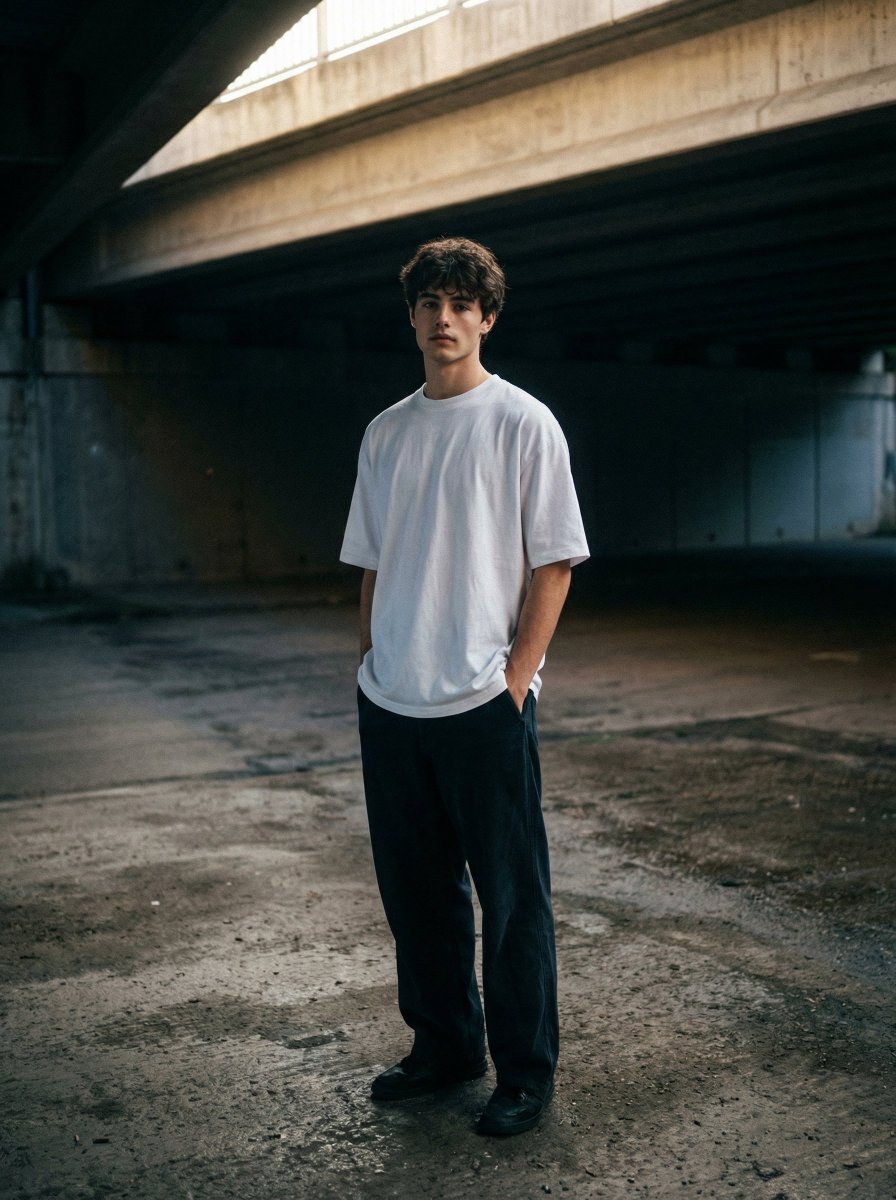Moody Urban Portrait Under Concrete Overpass