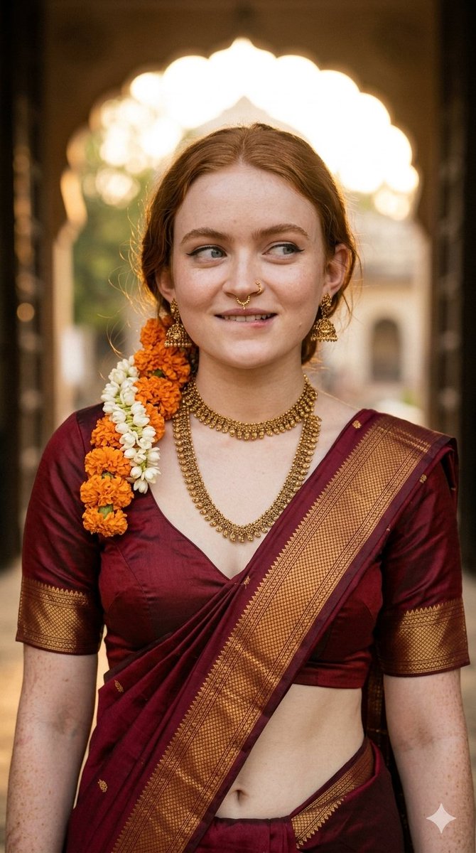 Redhead Saree Portrait in Golden Hour