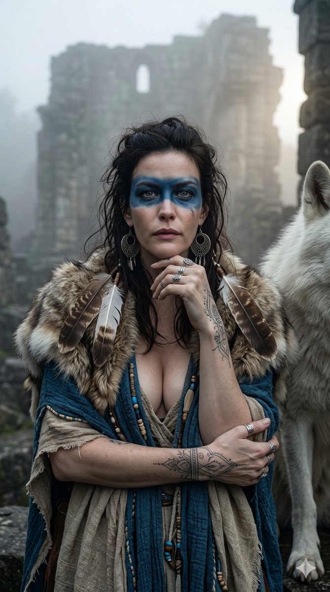 Warrior Woman White Wolf Portrait