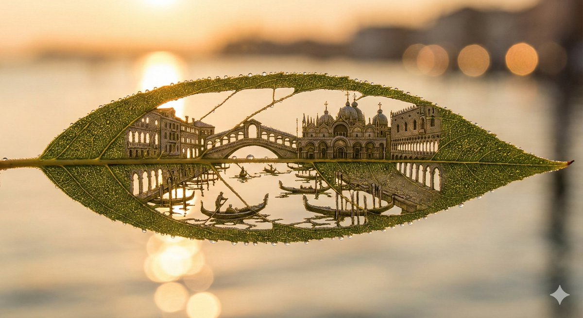 City Carved in a Dewy Leaf