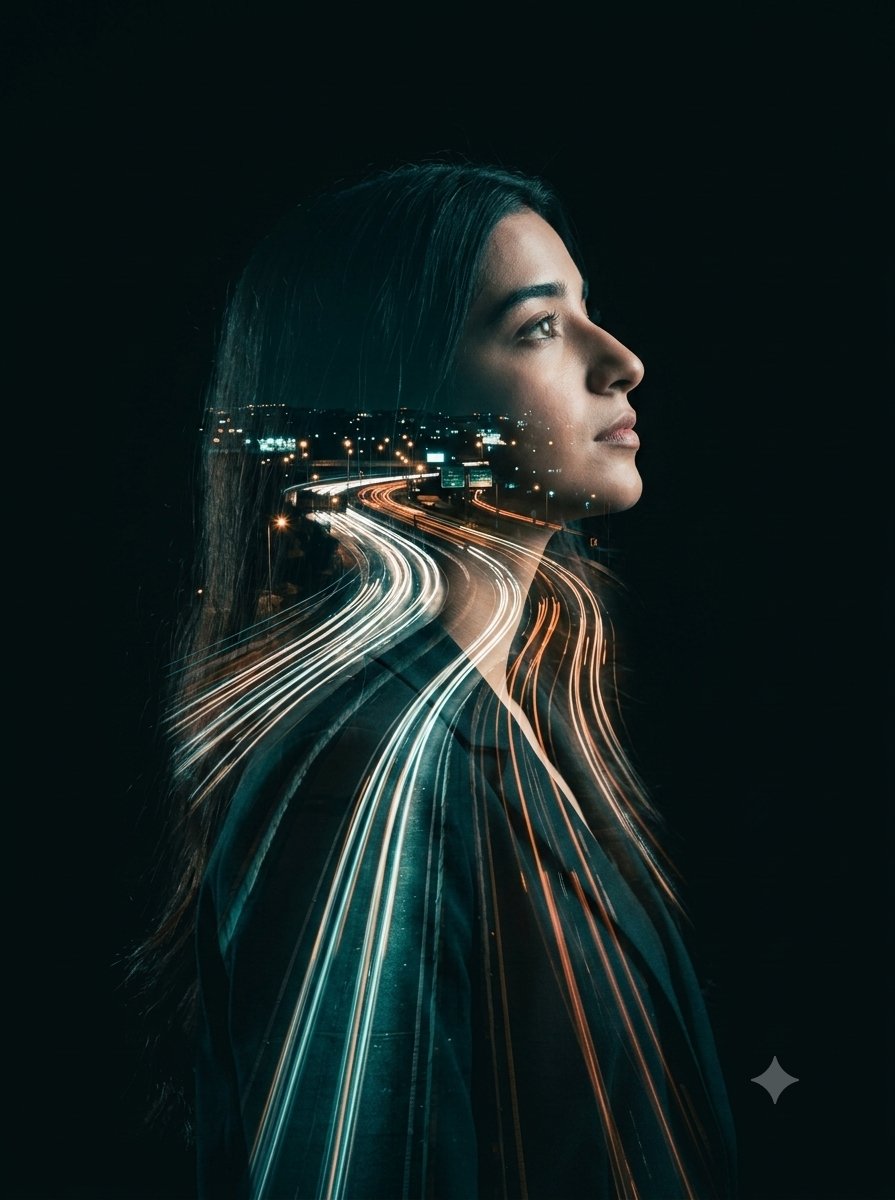 Creative Double Exposure Female Portrait