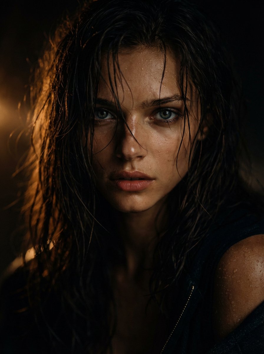 Moody Cinematic Wet Hair Portrait