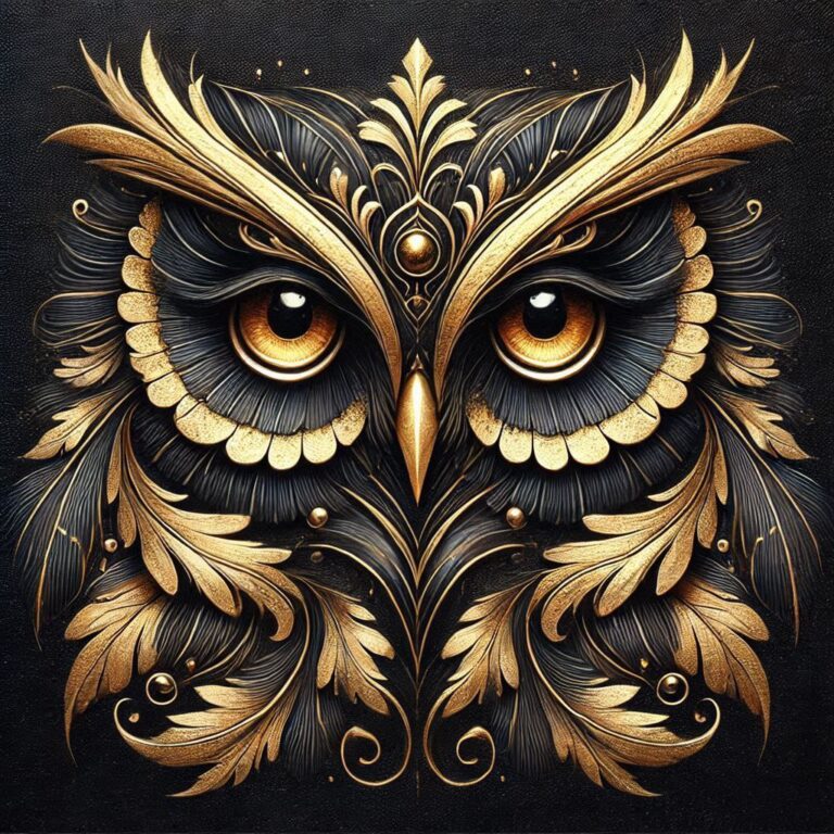 Black and Gold Owl Acrylic Painting
