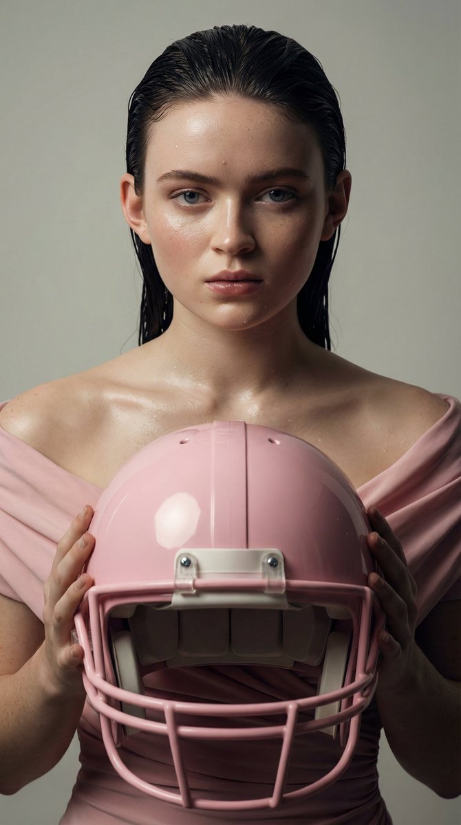 Glossy Pink Helmet Fashion Portrait