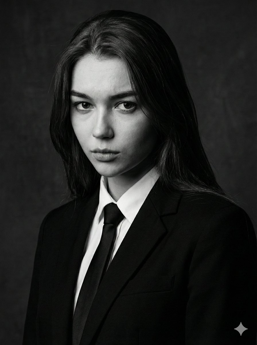 Dramatic Black White Suit Portrait