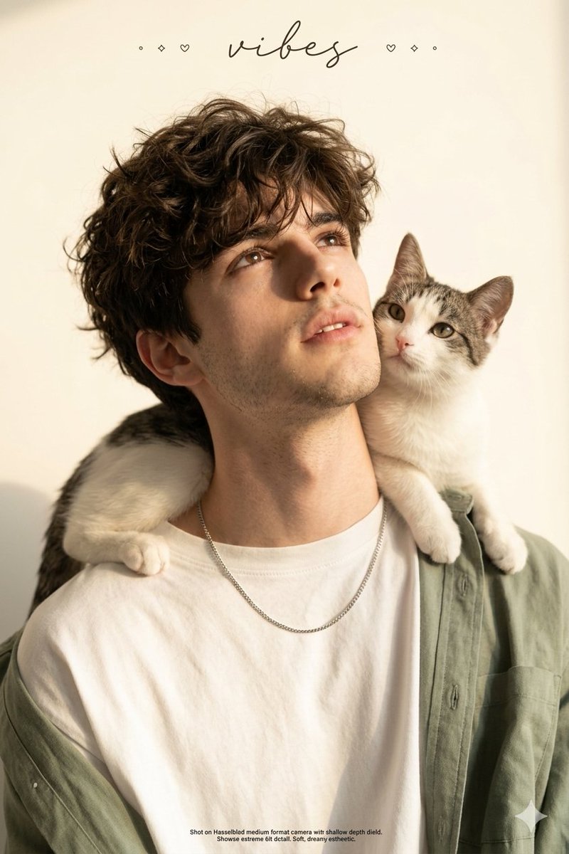 Curly-Haired Youth with Cat in Soft Light