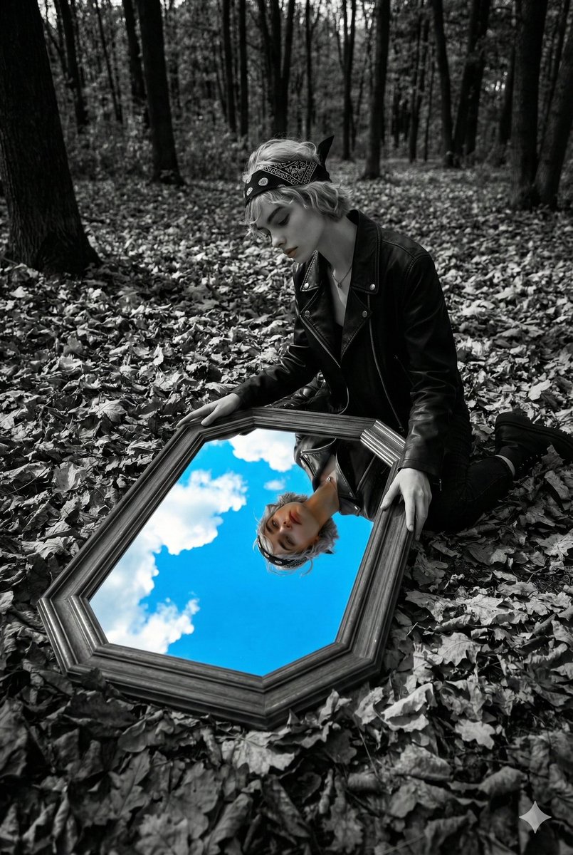 Surreal Mirror in Black and White Forest