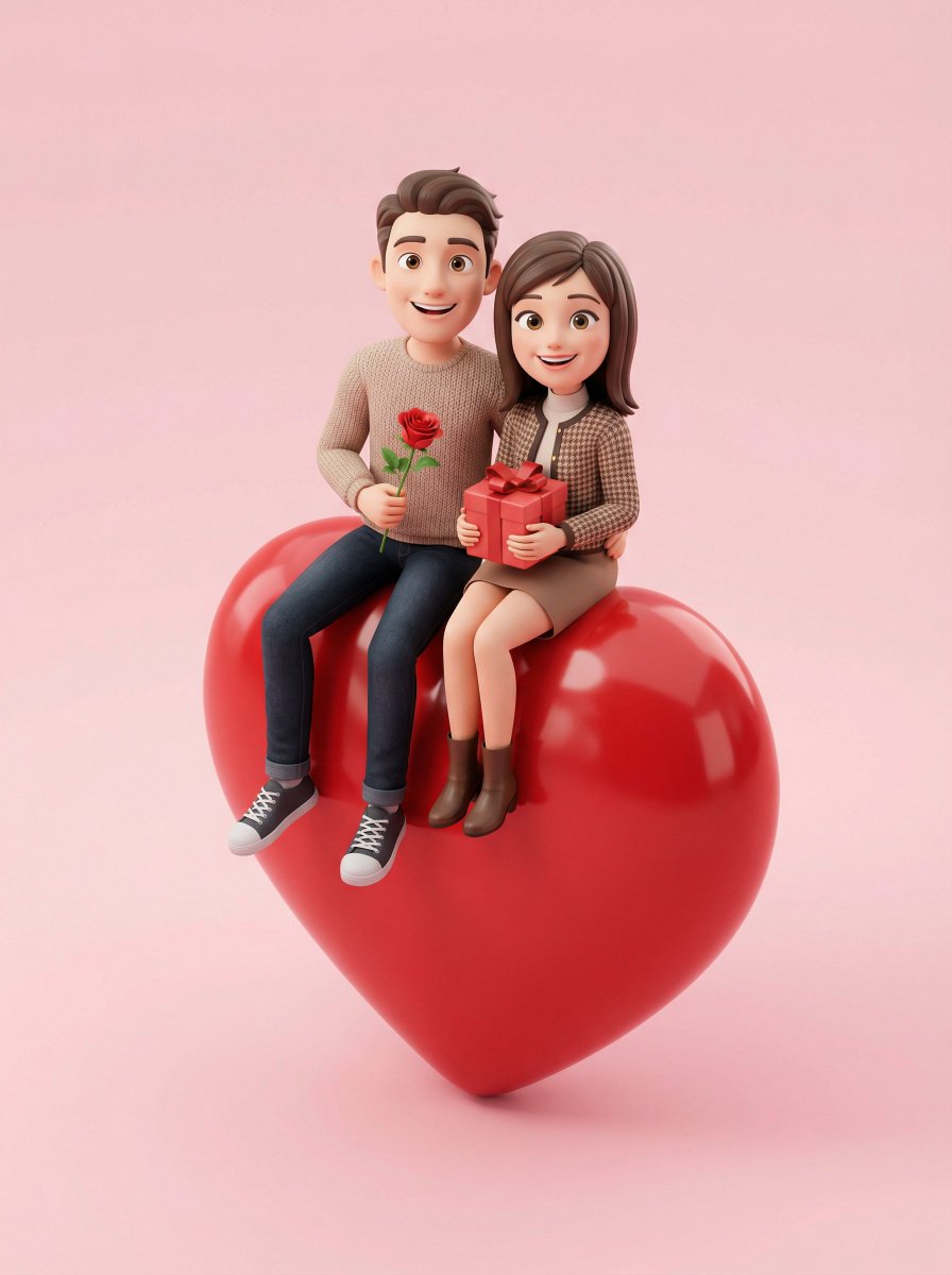 Couple on Giant Glossy Heart