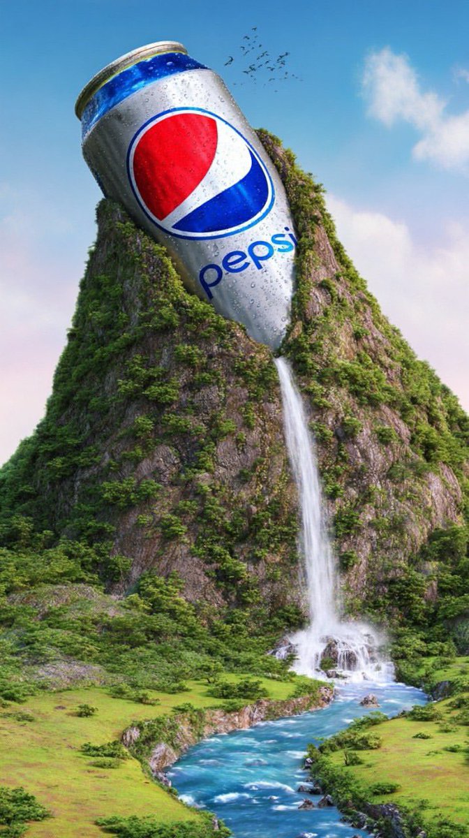 Giant Can Spills Effervescent Waterfall from Mountain Peak