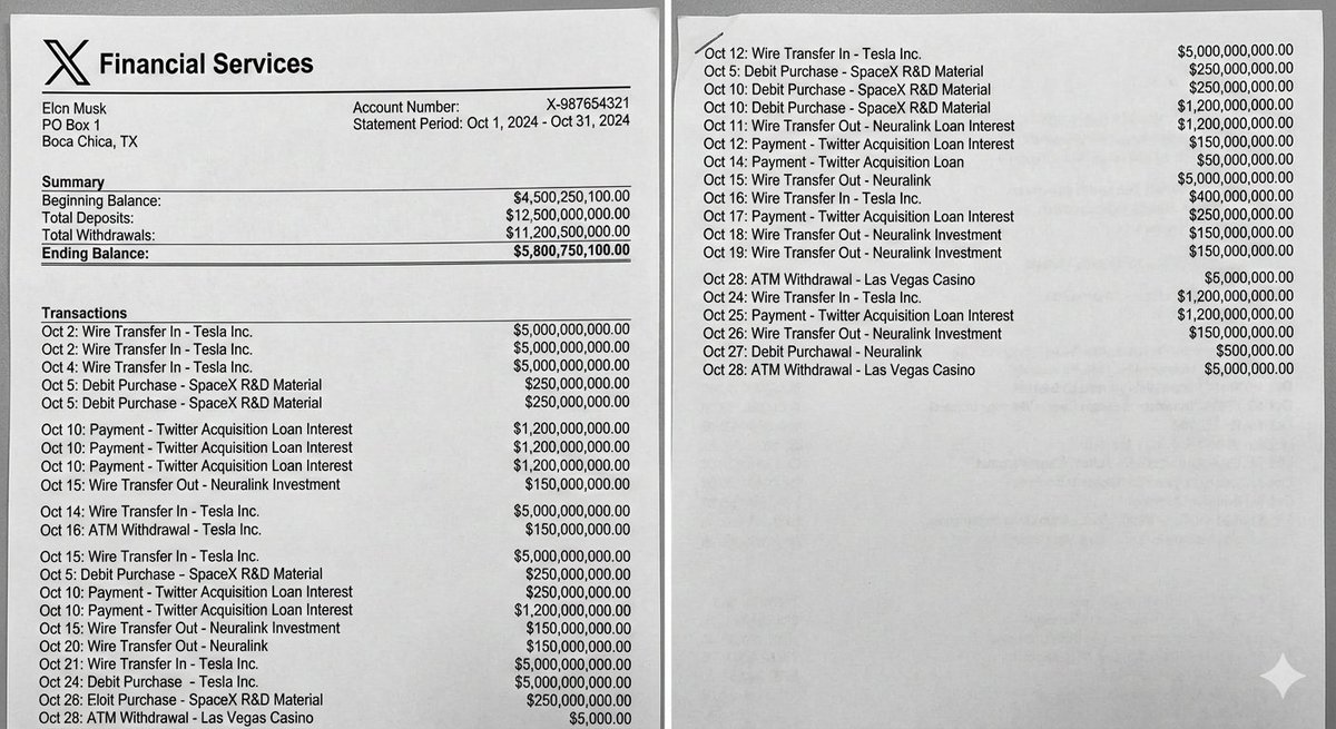 Elon Musk Bank Statement Generator