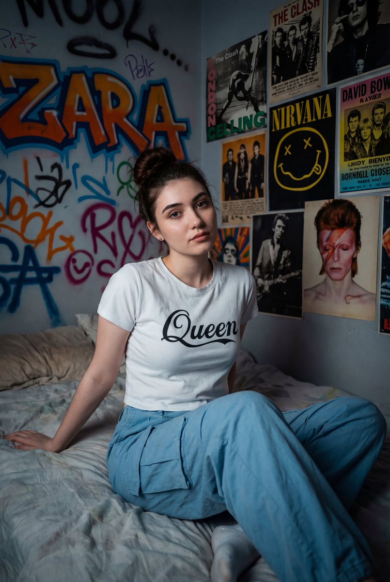 Grunge Portrait On Messy Bed
