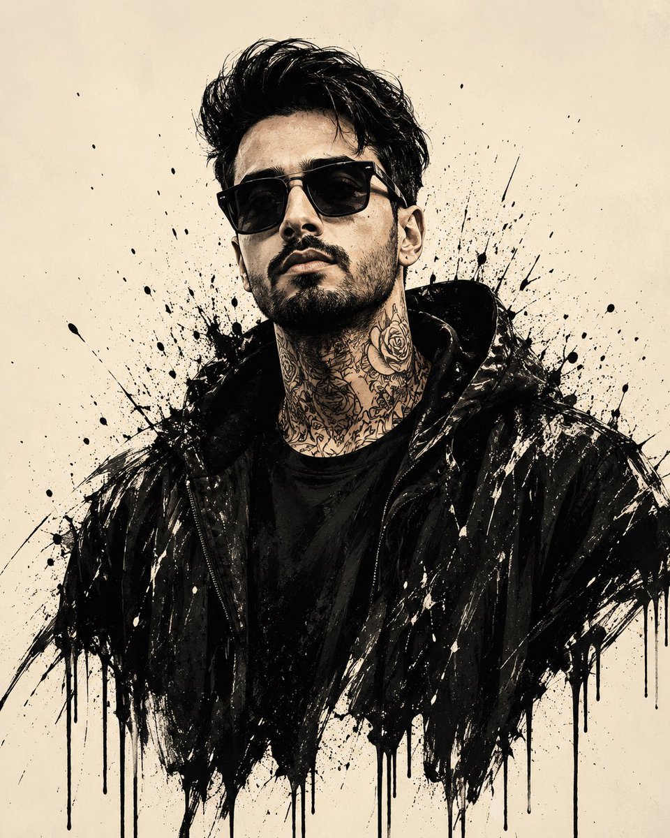 Stylized Black Ink Splash Portrait Art