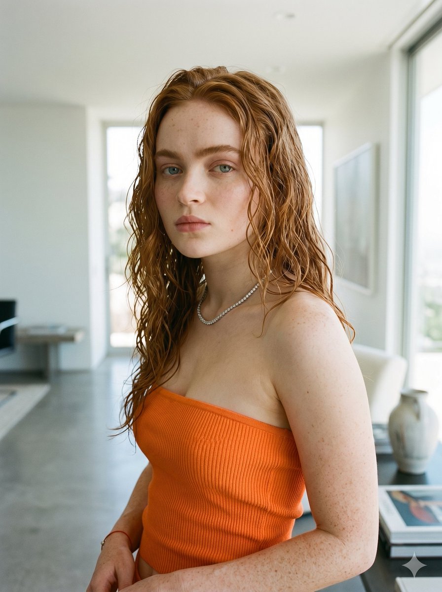 Minimalist Portrait Wet Red Hair