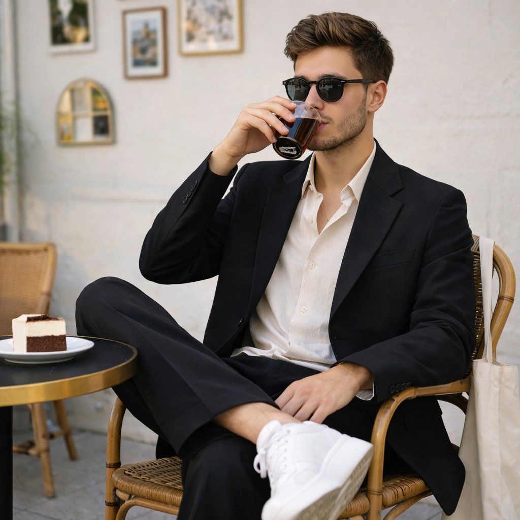 Stylish Man at Bright Cafe