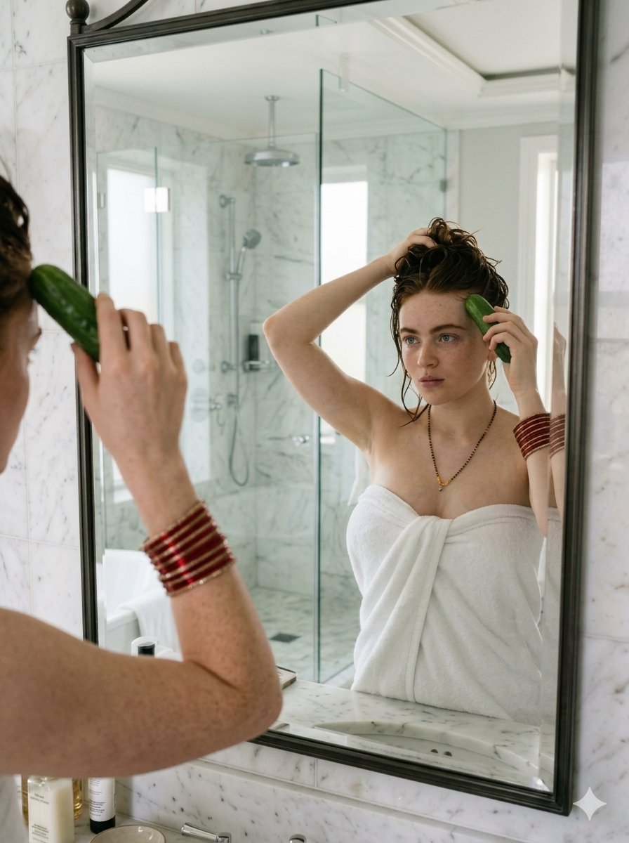 Candid Bathroom Mirror Skincare Moment