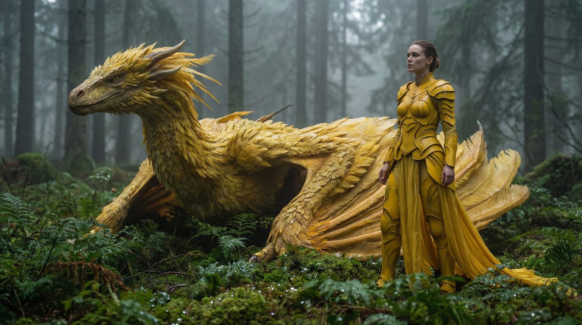 Yellow Armored Woman Tames Feathered Dragon