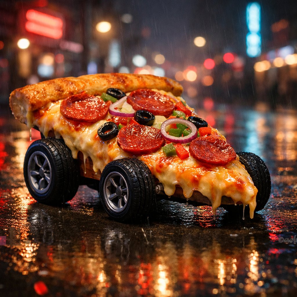 Cyberpunk Pizza Car Night Drive