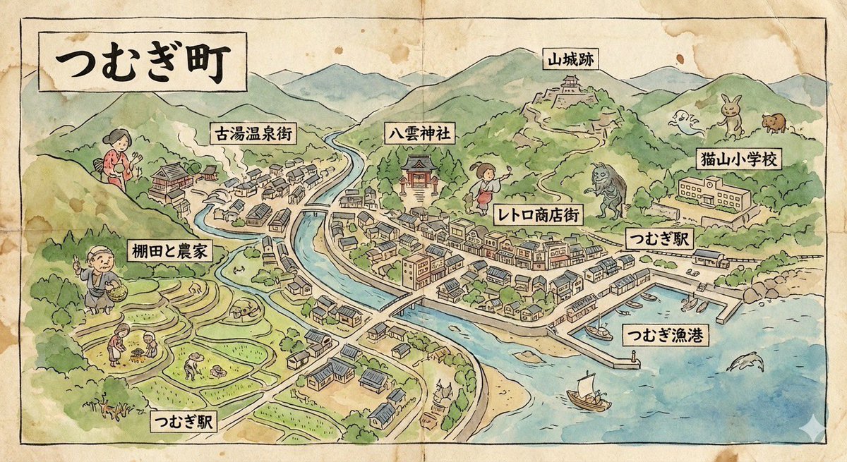 Hand-Drawn Fictional Town Map