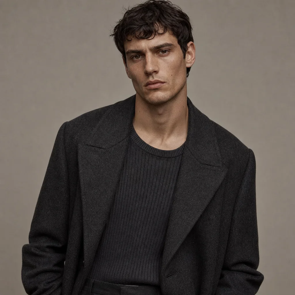 Male Editorial - Charcoal Wool Coat