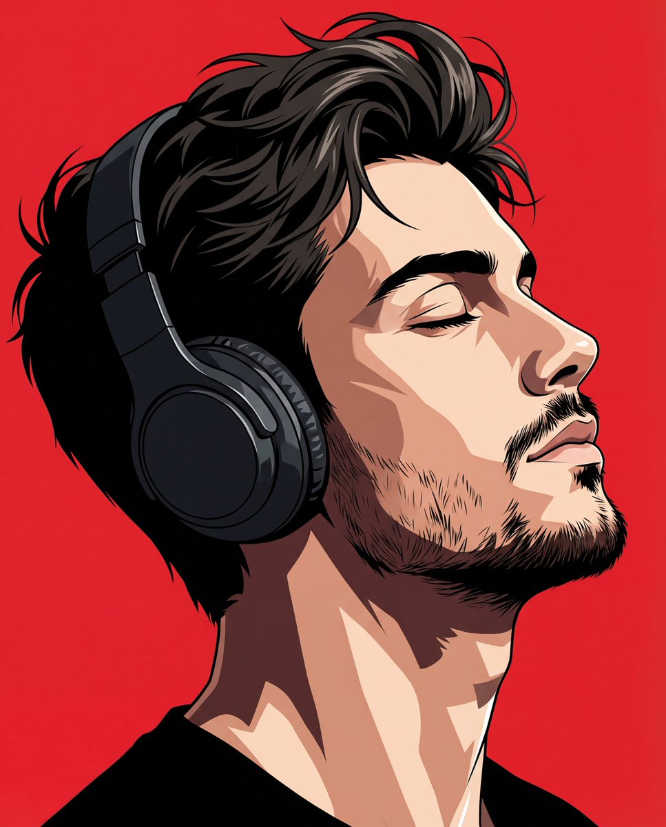 Dramatic Anime Side Profile in Red