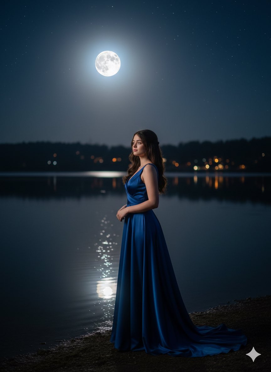 Moonlit Lake Romantic Night Portrait