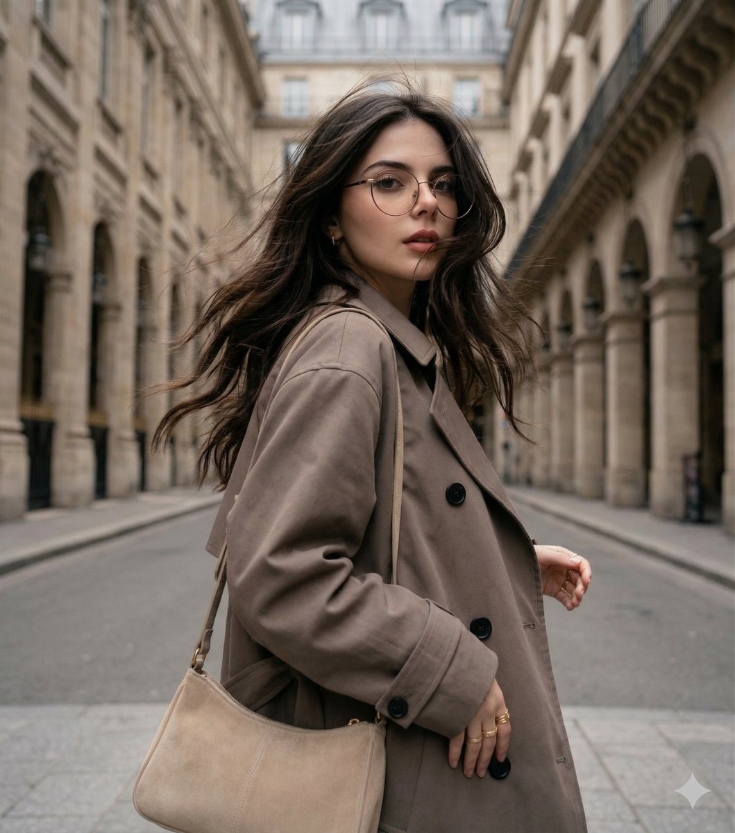 Windswept Woman in European Street