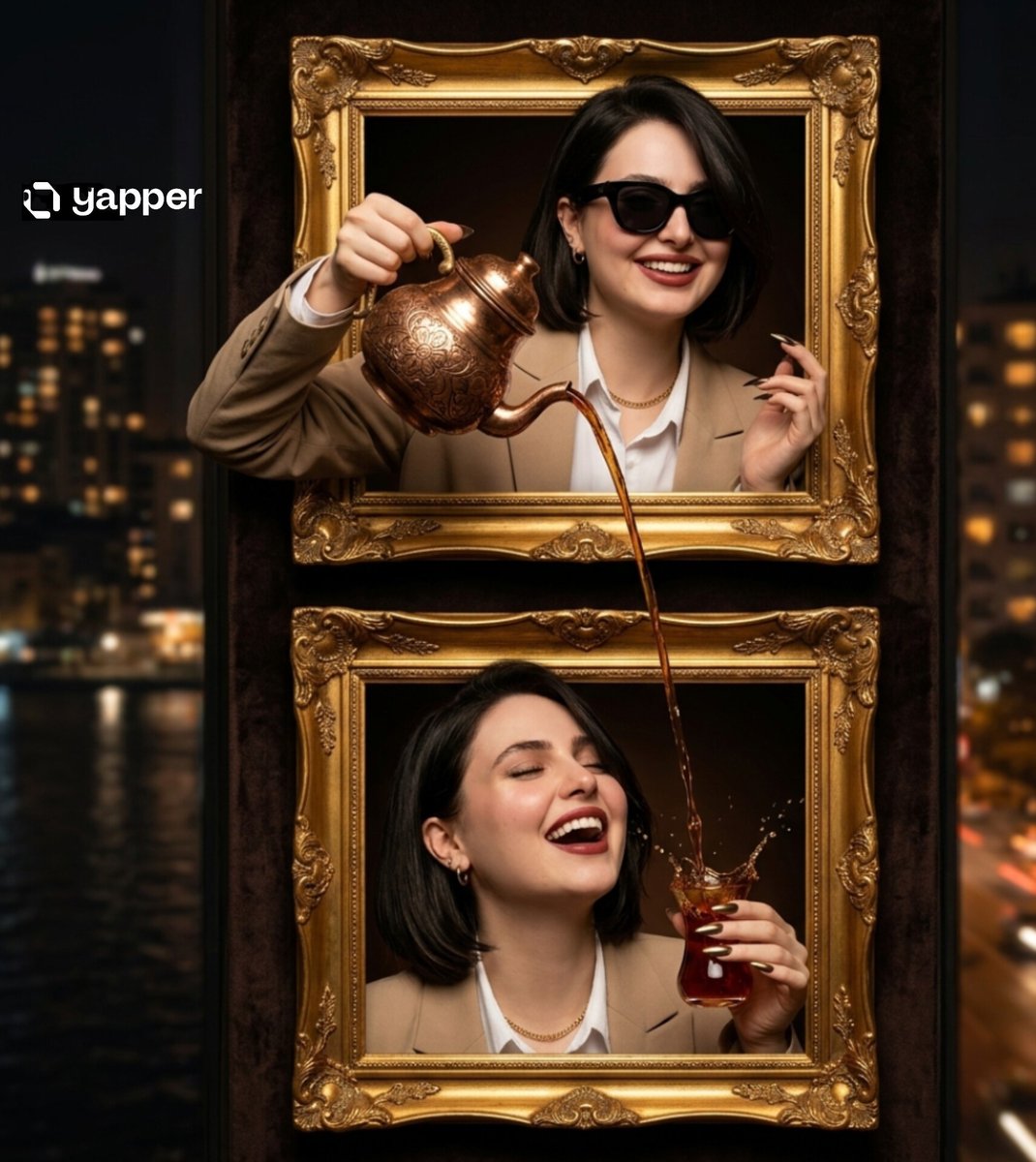 Surreal Dual-Frame Tea Pour