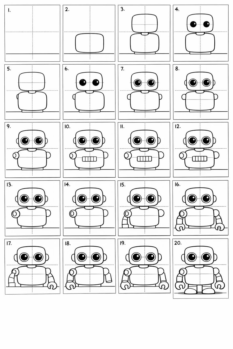 Cute Robot Drawing Guide