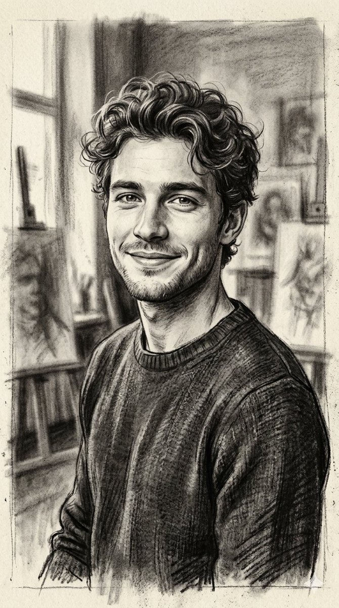 Charcoal Portrait of a Smiling Man