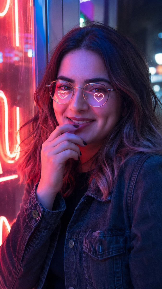 Neon Heart Reflections Portrait