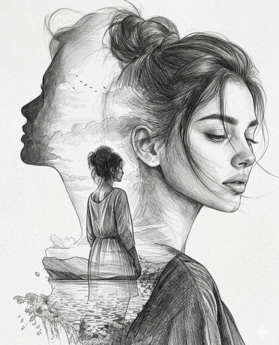 Double Exposure Pencil Sketch Art