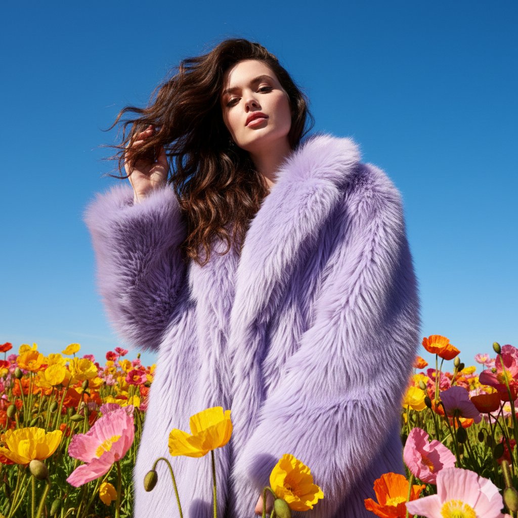 High-Fashion Portrait in Flower Meadow