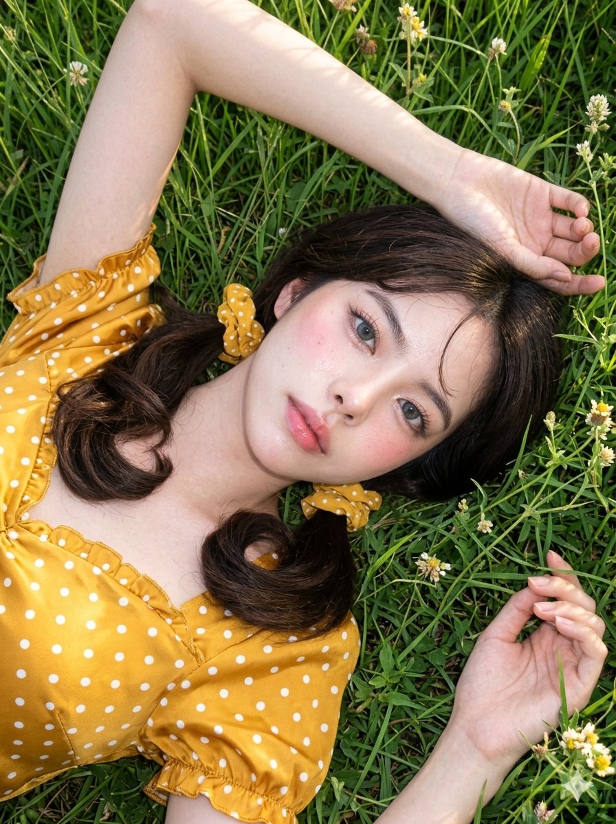 Dreamy Girl Lying on Grass