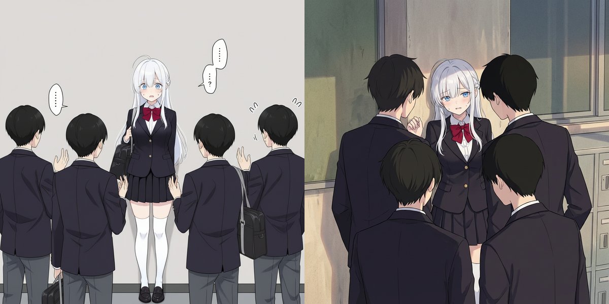 Woman Confused by Three Male Students